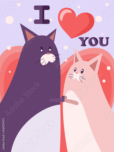 Valentine's day card with two cats in love