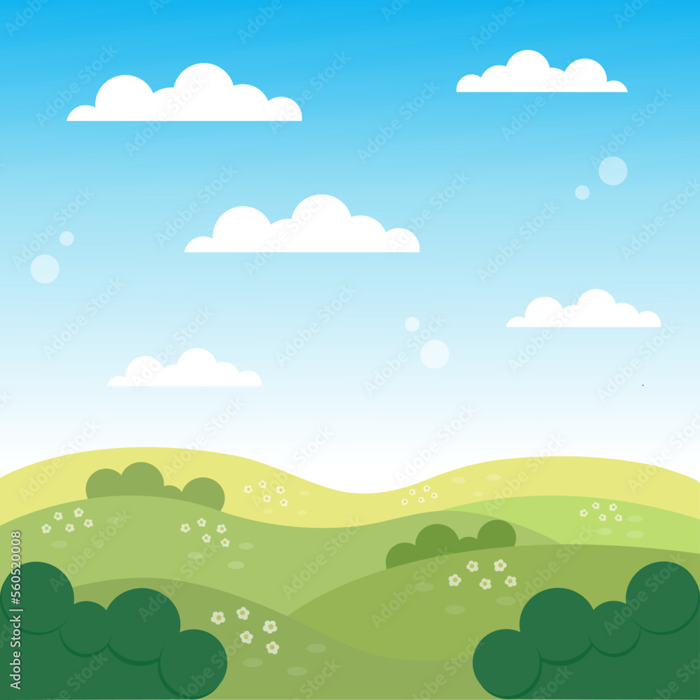 Landscape Grass Sky Flowers Vector Landscape Grass Sky Flowers Vector