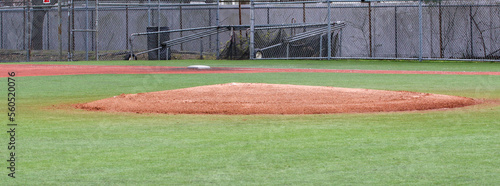 Pitchers mound on a turf baseball field
