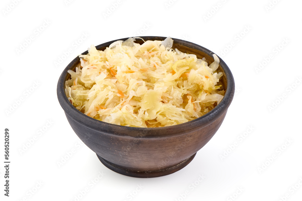 Fresh Sauerkraut from white Cabbage isolated on white Background. Fresh Sauerkraut from white Cabbage isolated on white Background.