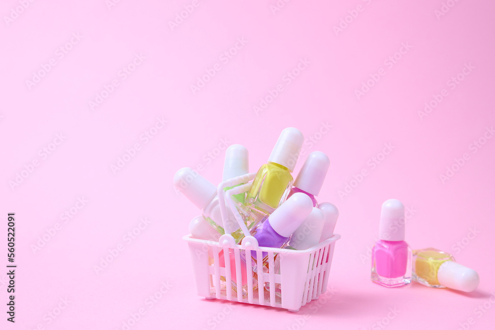 Nail polish variety, colorful enamel, copy space Nail polish variety, colorful enamel, copy space