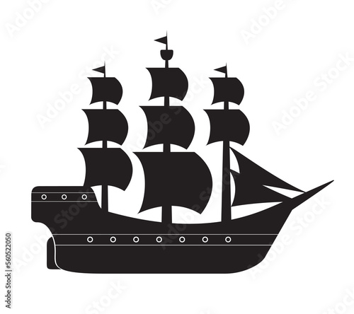 Old sail boat icon, vector illustration, black on white background