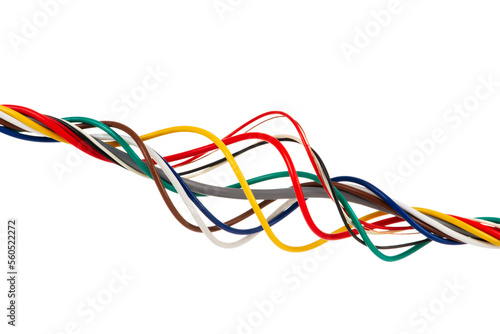 Colorful electrical cable wire isolated on white