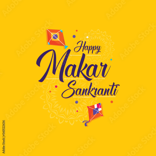 Happy Makar Sankranti Typography with colorful kite