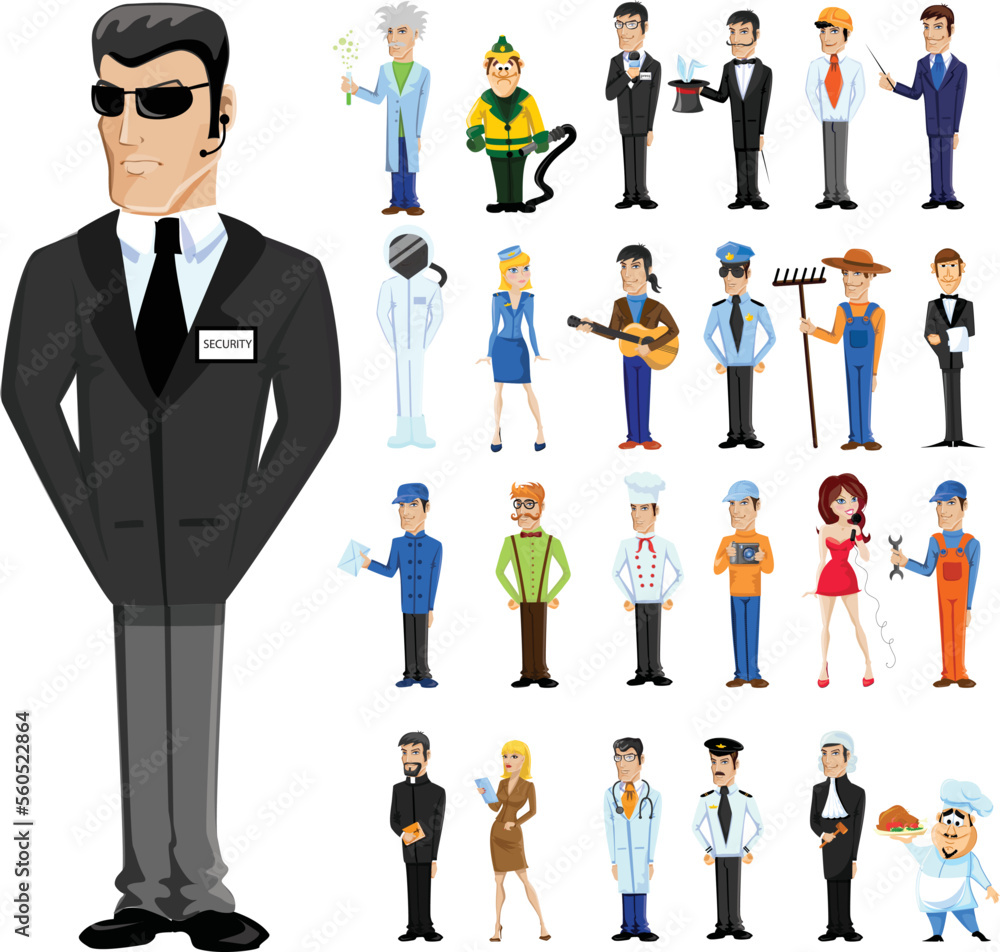 Collection of men and women people workers of various different occupations or profession wearing professional uniform set illustration. Collection of men and women people workers of various different occupations or profession wearing professional uniform set illustration.