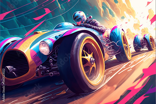 Illustration of radical sports - racing car on the road - Created with generative ai technology