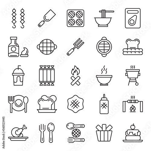 Barbeque outline icon set. The collection includes for mobile app web or site design.