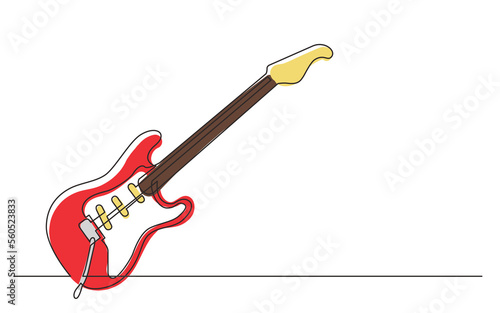 Photography continuous line drawing electric solid body guitar colored - PNG image with tran