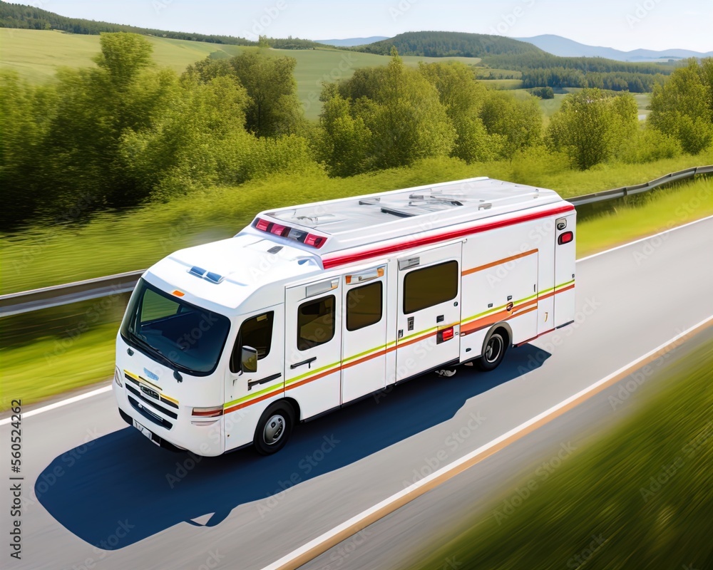 Naklejka premium Emergency vehicle with sirens on highway.