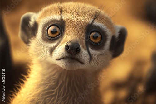  a close up of a small animal with a big eyes and a brown background with a blurry background of dirt and grass, with a small animal with a brown nose and a small,.