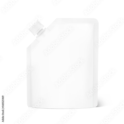 Pouch bag mockup with corner spout. Vector illustration isolated on white background. Front view. Can be use for template your design, presentation, promo, ad. EPS10.	