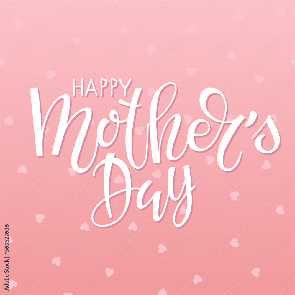 Happy Mothers Day calligraphy lettering on pink heart background. Handwritten calligraphy vector template. Mother's day card. Modern brush calligraphy for banner, card, greeting. 