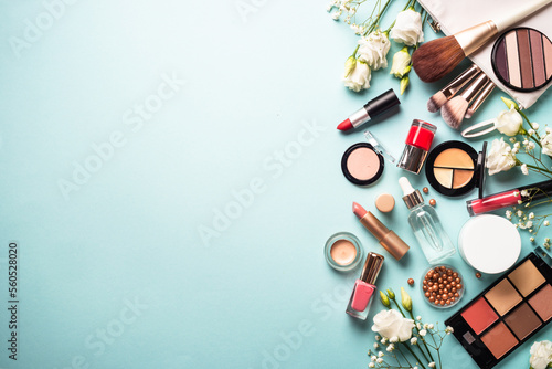 Photography Cosmetic products on blue background