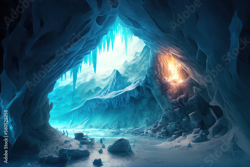 Obraz na płótnie A computer representation of the environment of an ice cave with ice stalactites