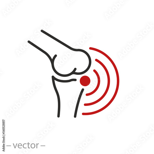Print op canvas joint pain icon, injury leg, arthritis, inflammation person knee, thin line symb
