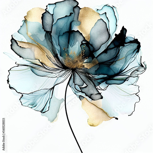 Print op canvas Abstract blue flower, delicate botanical floral background