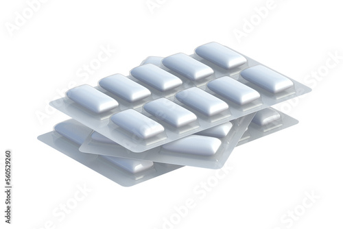 Fotografie Heap of chewing gums in blister packs isolated on white background