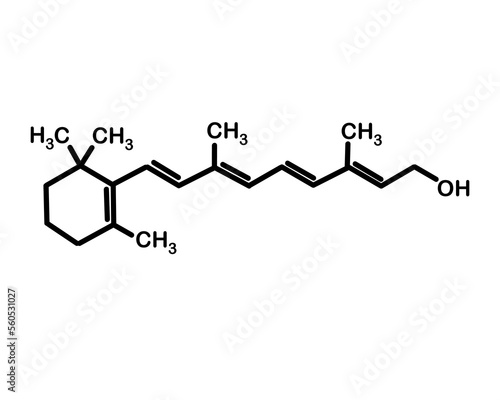 Chemical formula of vitamin A. Vector illustration