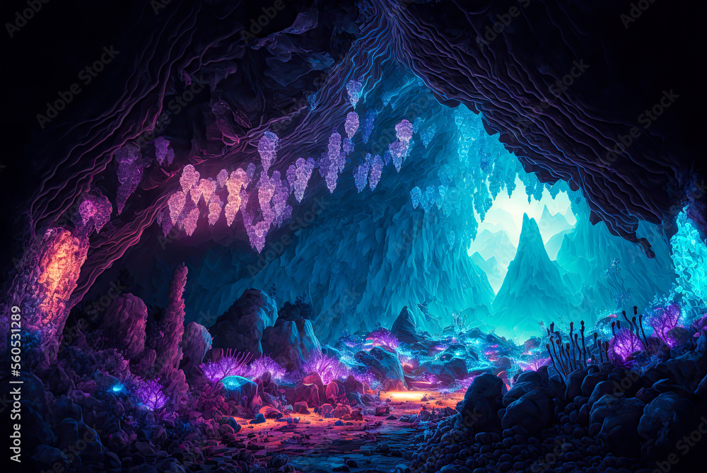 Crystal cave setting. Generative AI