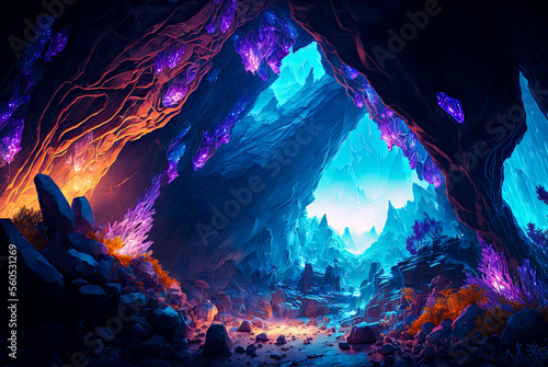 Fototapet Crystal cave setting. Generative AI