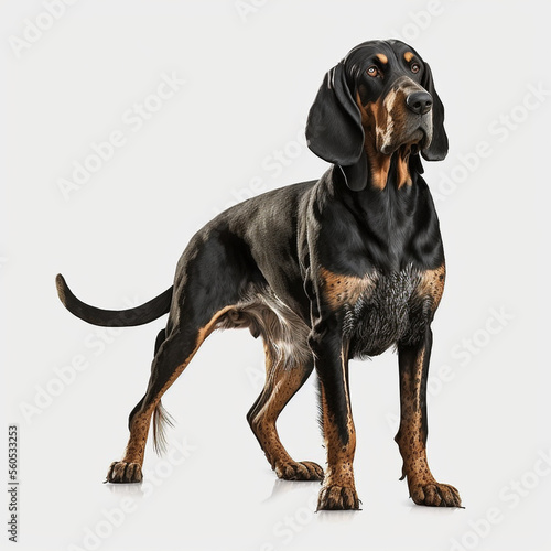 Black And Tan Coonhound full body image with white background ultra realistic    