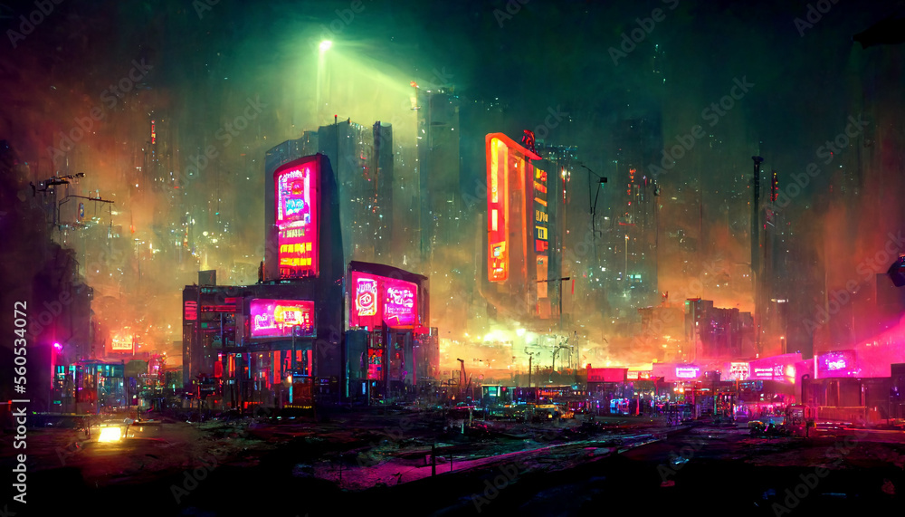 Post Apocalyptic Neon City made with Generative AI technology