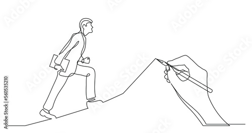 hand drawing business concept sketch of man climbing on corporate career ladder - PNG image with transparent background