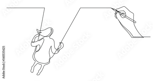 hand drawing concept sketch of girl on swing - PNG image with transparent background