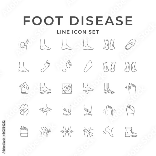 Set line icons of foot disease