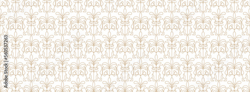 Medieval linear seamless pattern with lions and palm trees vector illustration