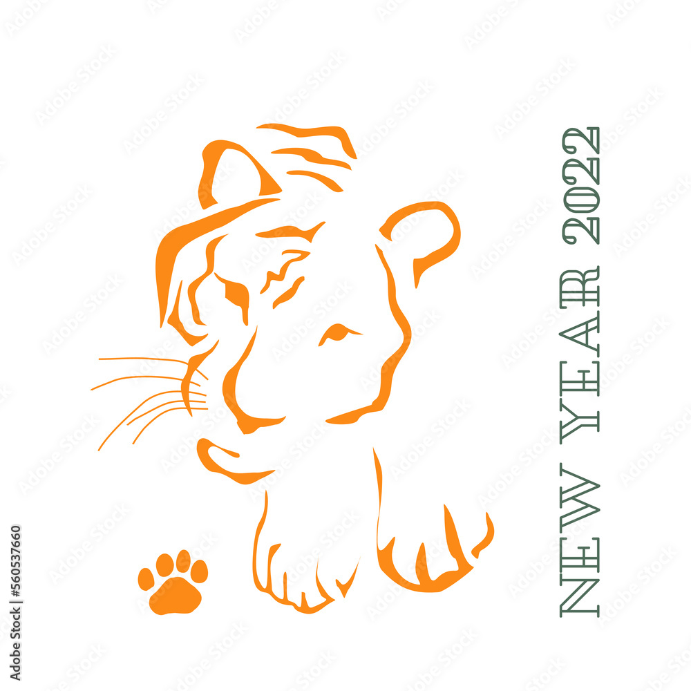 New 2022 year of the blue tiger. New Year card with a stylized image of a tiger according to the Eastern calendar
