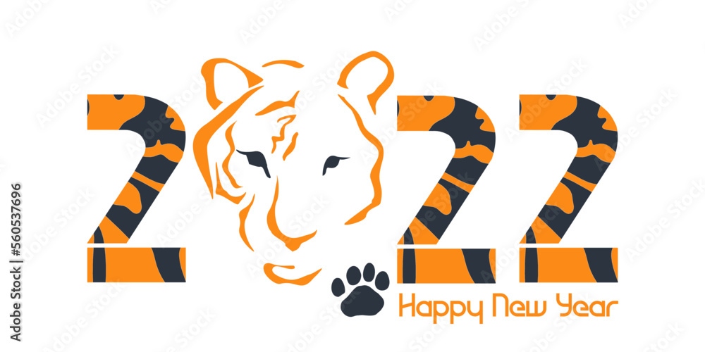 New 2022 year of the blue tiger. New Year card with a stylized image of a tiger according to the Eastern calendar