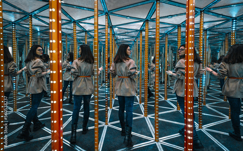 Woman in mirror maze