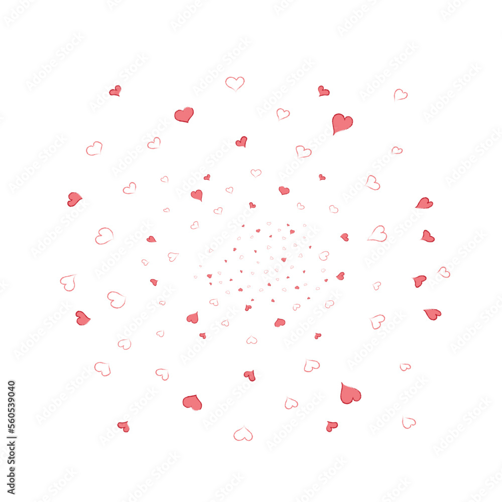 Circle with hearts. Vector illustration. Little hearts drawn by hand. Hearts flying from the center.