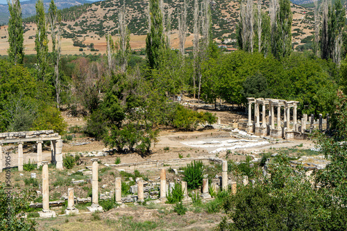 Φωτογραφία Ruins of South Agora with unique huge pool surrounded by Ionic colonnades in ancient city of Aphrodisias, Aydin, Turkey