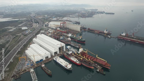 aerial shipyard and ships