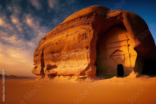 Fotografia An archaeological site called Mada'in Saleh, also known as Al Hijr or Hegra, is situated in the Sector of Al 'Ula of the Al Madinah Region, the Hejaz, Saudi Arabia