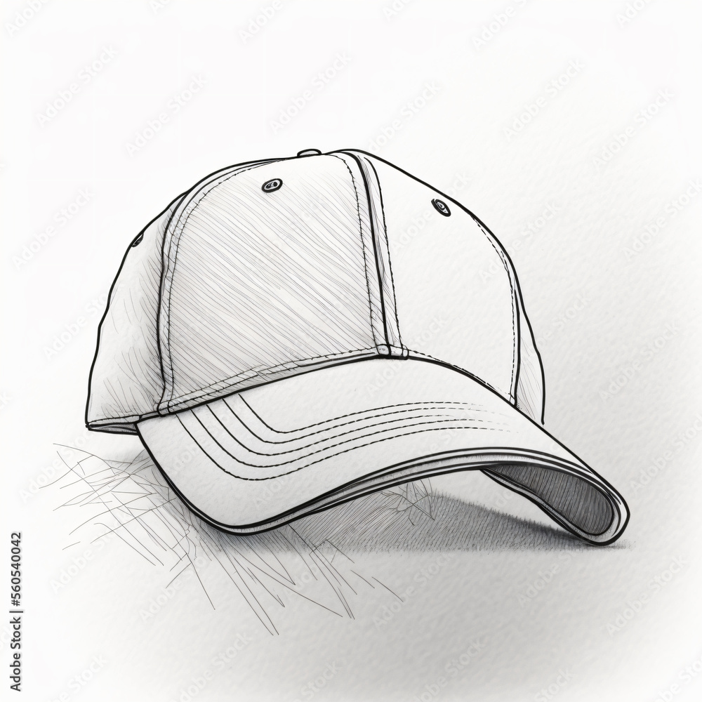 Baseball Cap Hat Sketch, Blank With No Logos. Made With Generative AI