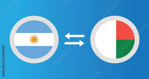 round icons with Argentina and Madagascar flag exchange rate concept graphic element Illustration template design
