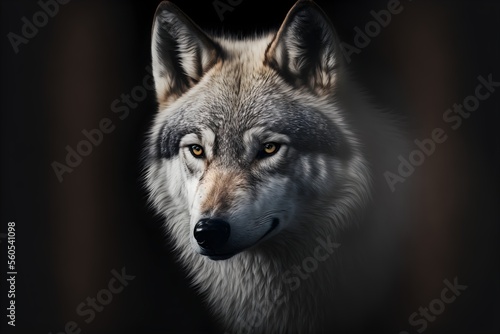 Portrait of a wolf  black background.