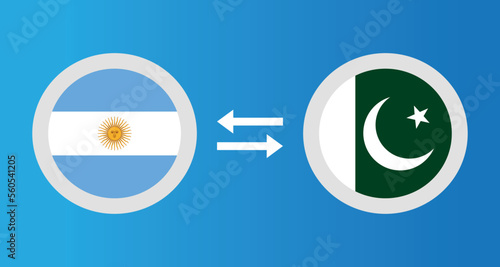 round icons with Argentina and Pakistan flag exchange rate concept graphic element Illustration template design
