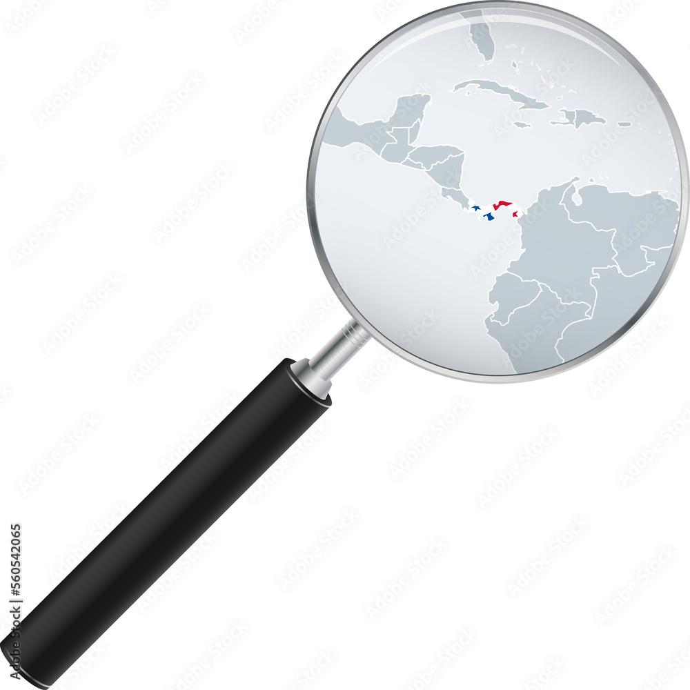Panama map with flag in magnifying glass. Panama map with flag in magnifying glass.