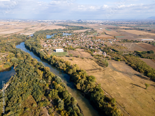 Aerial view of Maritsa River near village of Orizari, Bulgaria photo