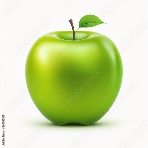Green apple with leaf on white background