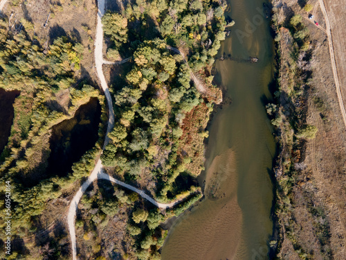 Aerial view of Maritsa River near village of Orizari, Bulgaria photo