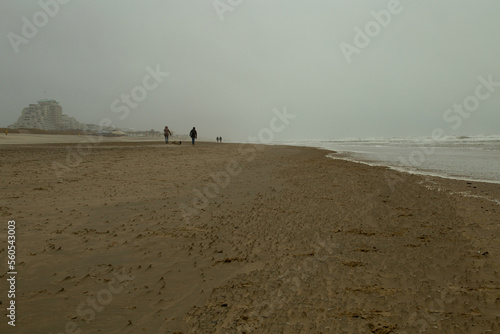 A people walking on the beach , Netherlands.