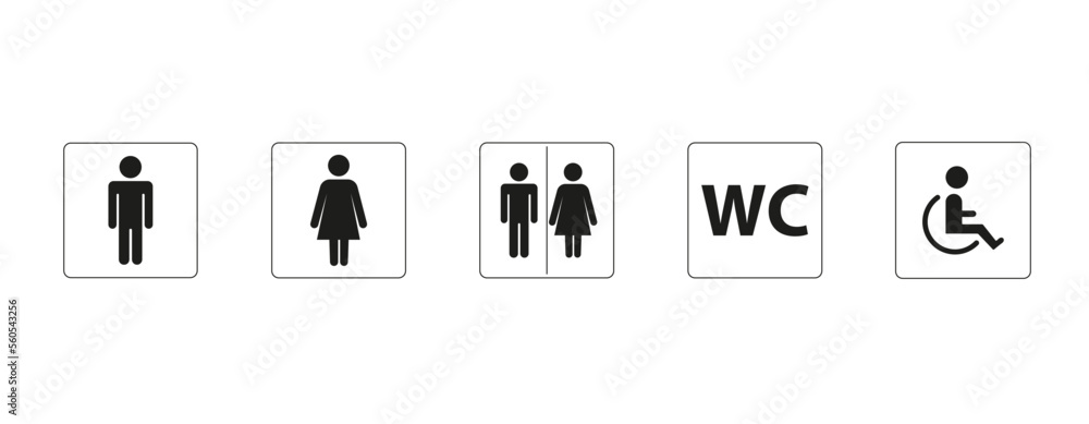 Toilet icons set, man and woman symbol, toilet signs, WC toilet icons ...