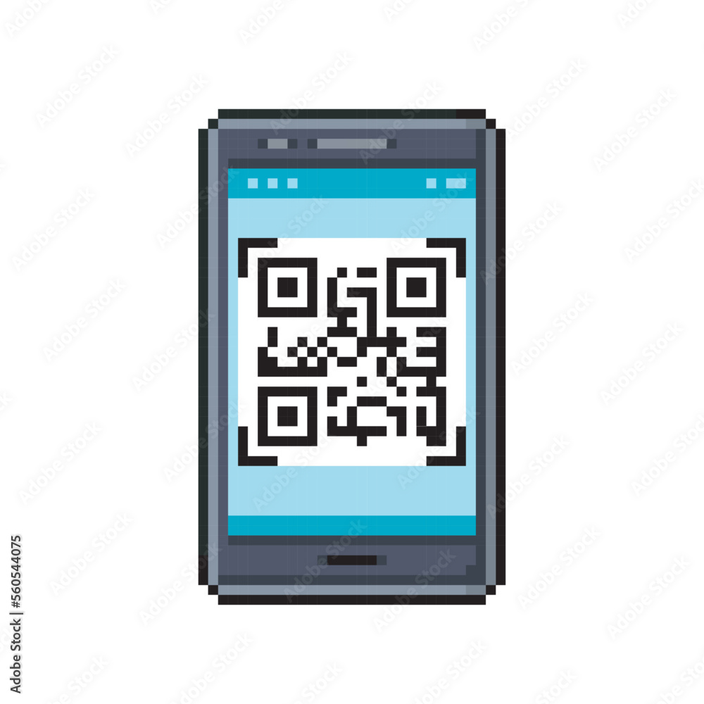 Cellphone with qr code, pixel art object Cellphone with qr code, pixel art object