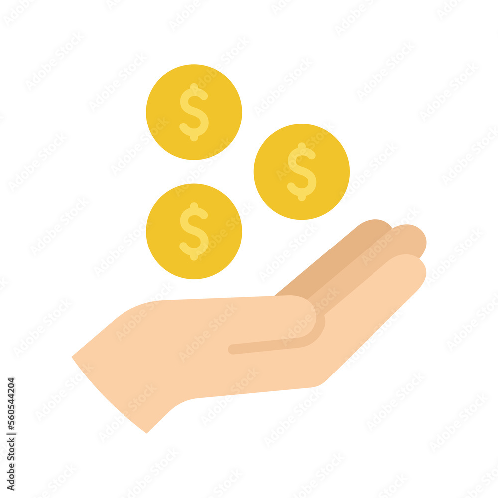 Cashback icon. Coins falling in hand. Vector illustration. Cashback icon. Coins falling in hand. Vector illustration.