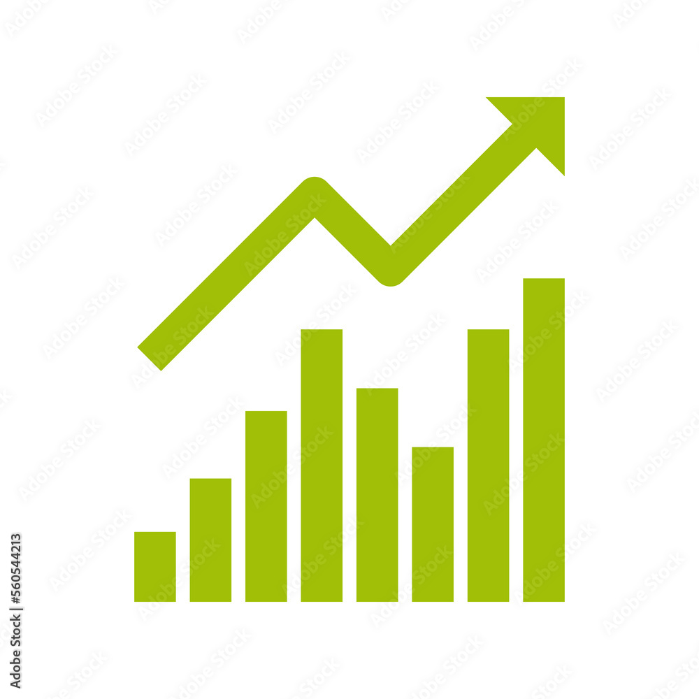 Economy growth icon. Growing bar graph icon on white background. Economy growth icon. Growing bar graph icon on white background.